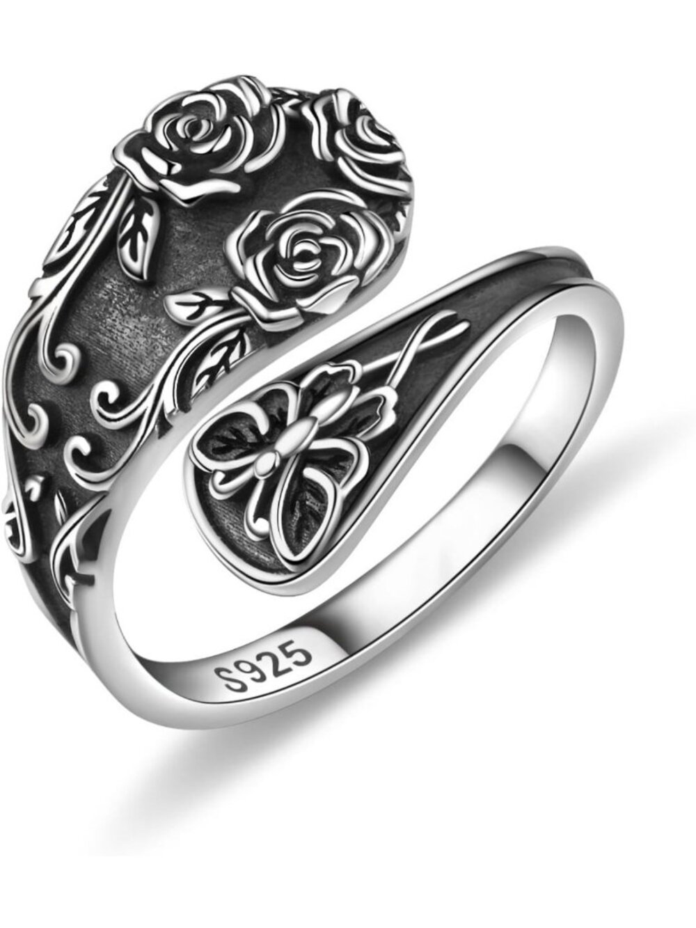 Vintage 925 Sterling Silver Adjustable Spoon Ring for Women - Unique Thumb Wrap